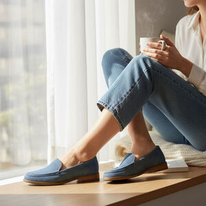 Lucky Brand Blue Medium Washed Denim Penny Loafer Moccasins Slippers Sz 8.5 M